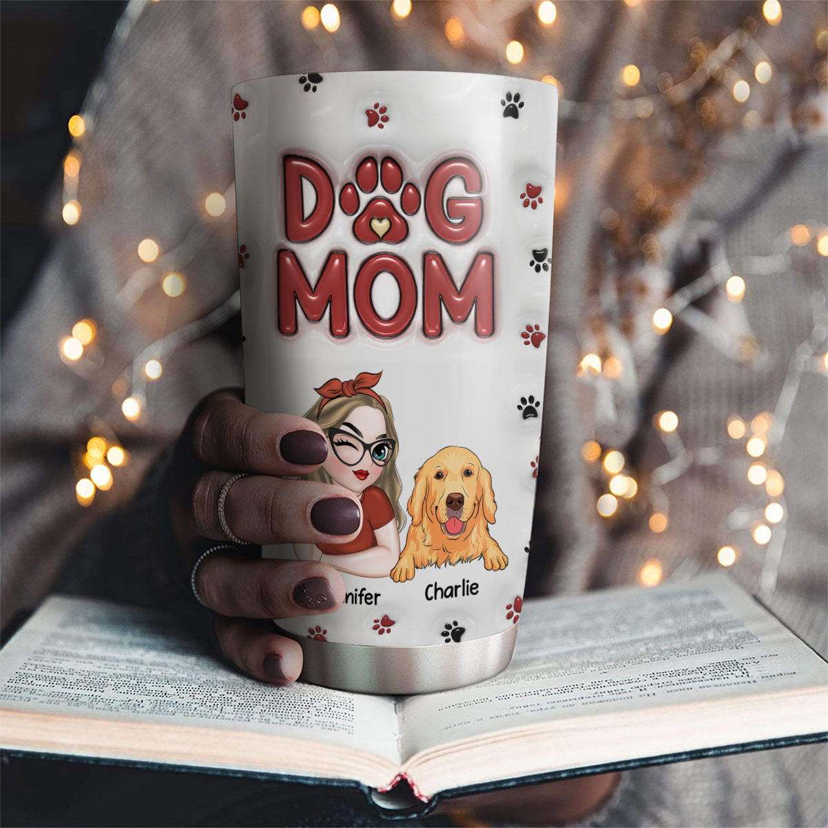 Lovely Dog Mom - Personalized Custom 3D Inflated Effect Tumbler