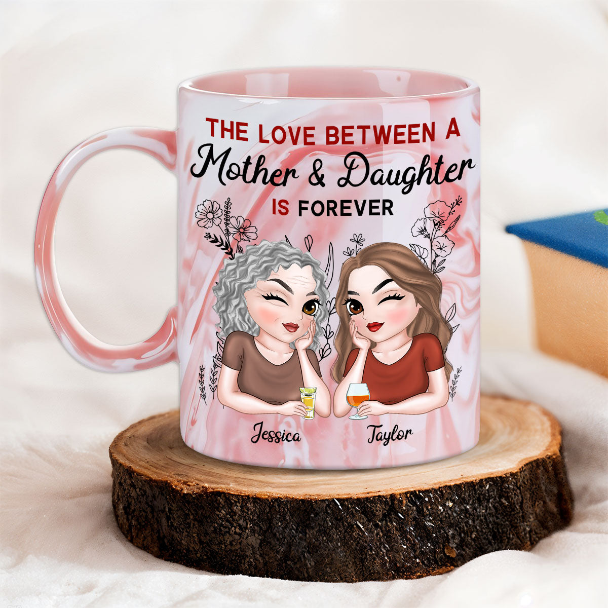 Mother And Daughter Always Together - Personalized Custom Pink Marble Mug