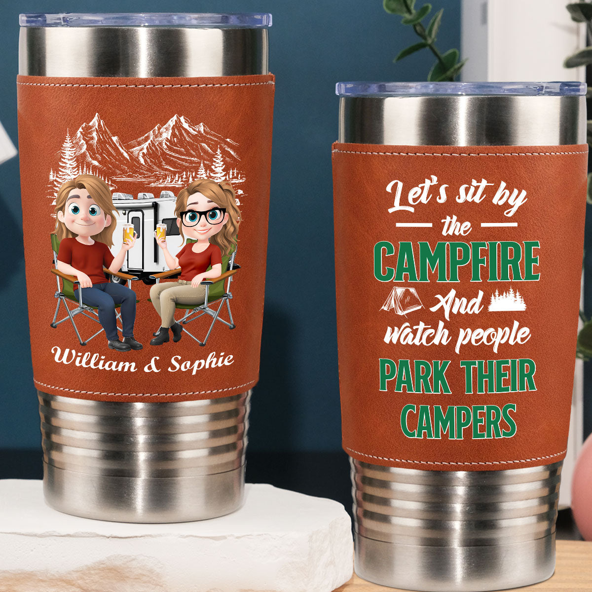 Camp Fire - Personalized Custom Leather Tumbler