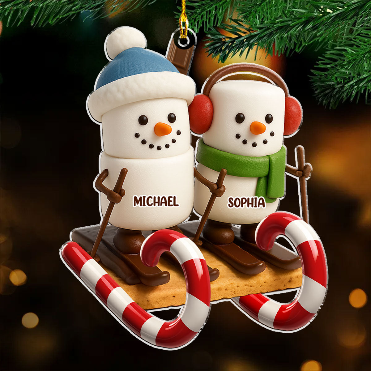 Smore Snowman Sled - Personalized Custom Acrylic Ornament