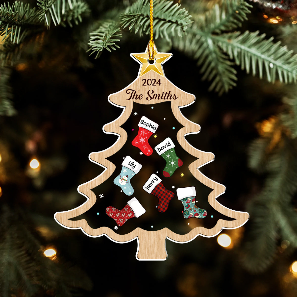 Merry Christmas Socking Family - Personalized Custom Acrylic Ornament