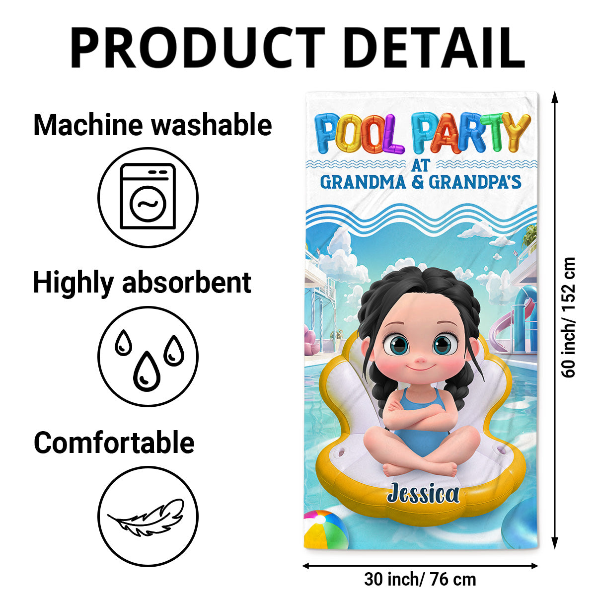 Pool Party At Grandma And Grandpa - Personalized Custom Beach Towel