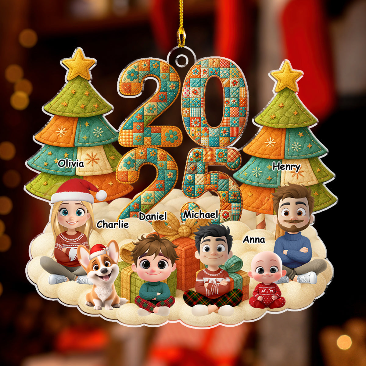 A Patchwork Family - Personalized Custom Acrylic Ornament 