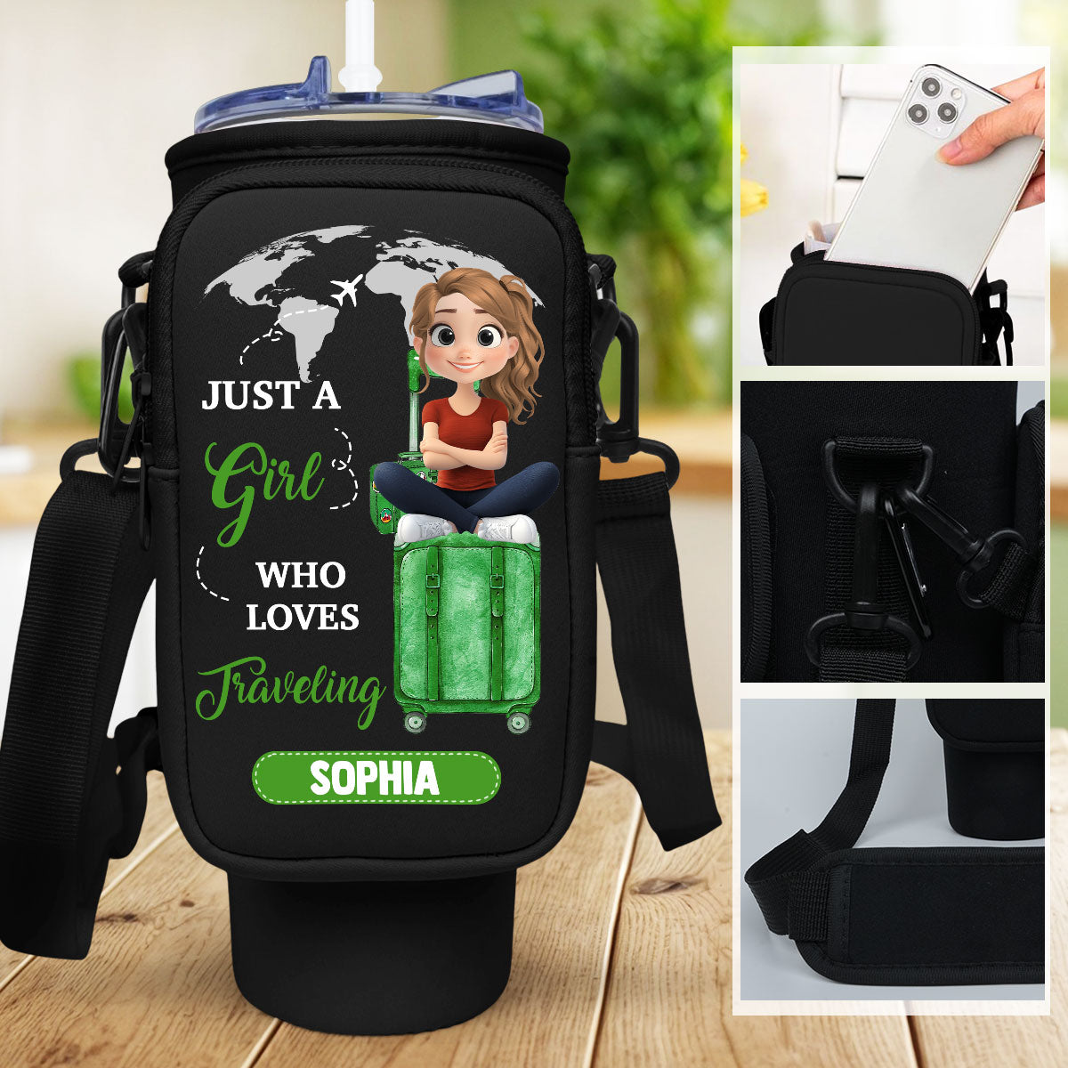 A Girl Loves Traveling - Personalized Custom 40oz Water Bottle Carrier Bag