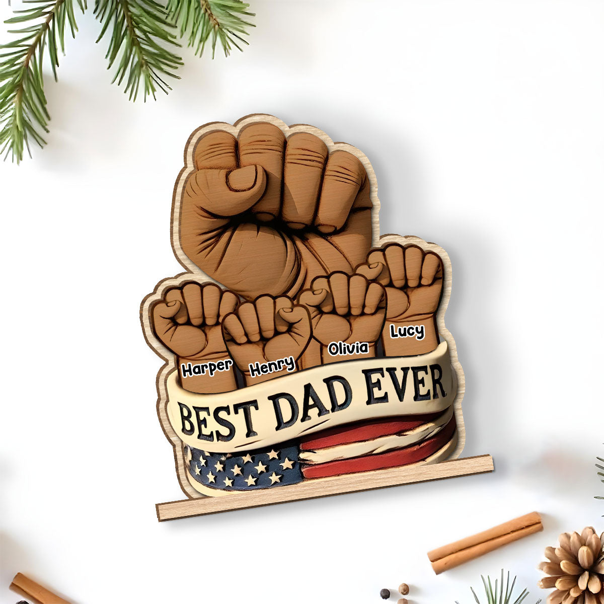 Best Daddy Ever - Personalized Custom 2-Layer Wood Plaque With Flat Base