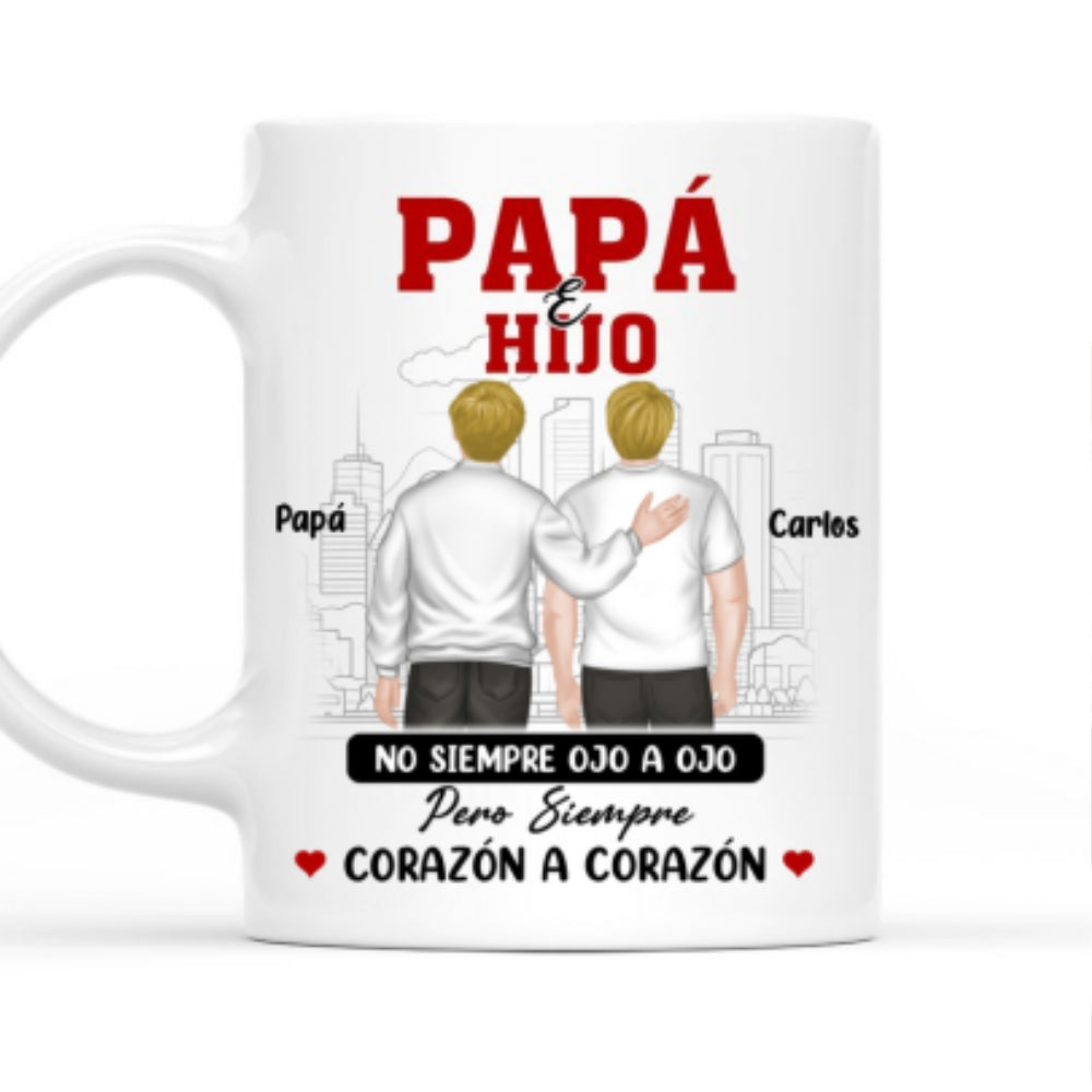 Padre E Hijo Corazón A Corazón - Taza Personalizada de Café