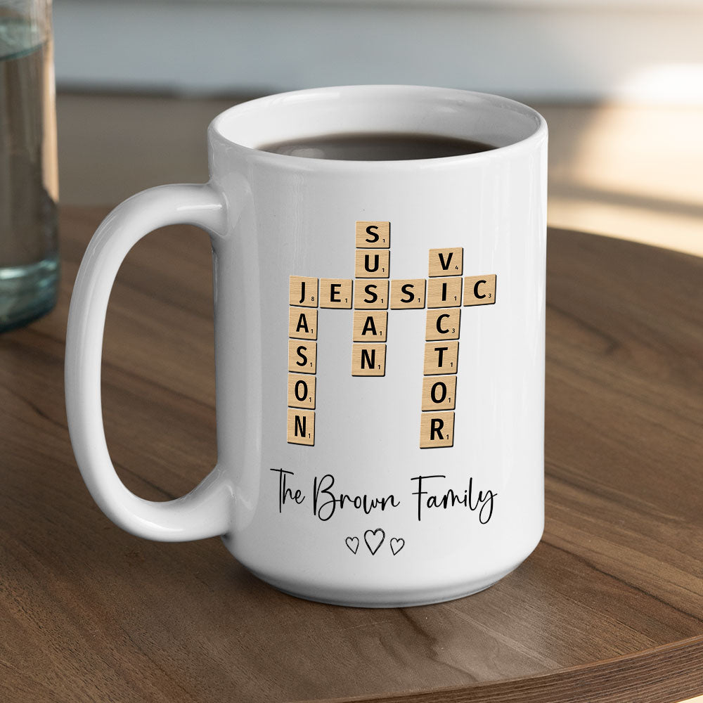 Family Crossword Puzzle Art - Personalized Custom Coffee Mug