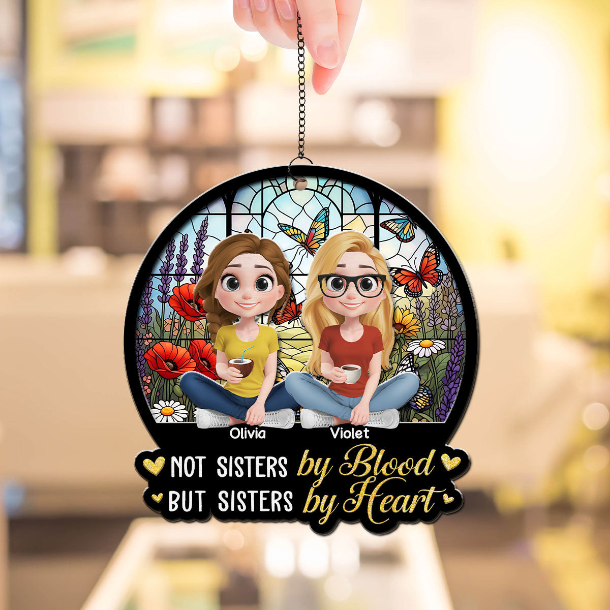 Sisters By Heart - Personalized Custom Suncatcher