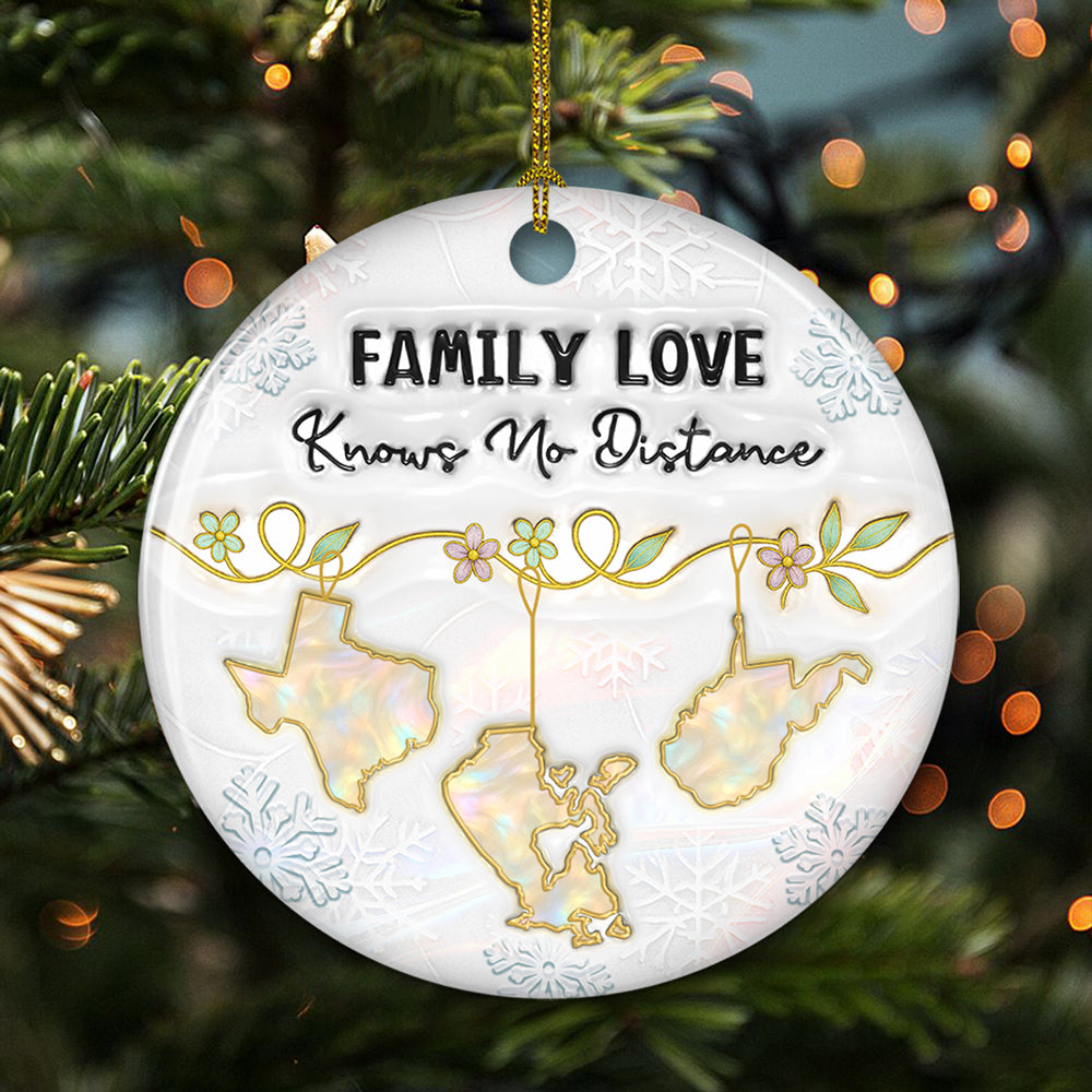Family Love Knows No Distance Mother Of Pearl Countries - Personalized Custom 3D Inflated Effect Ceramic Ornament