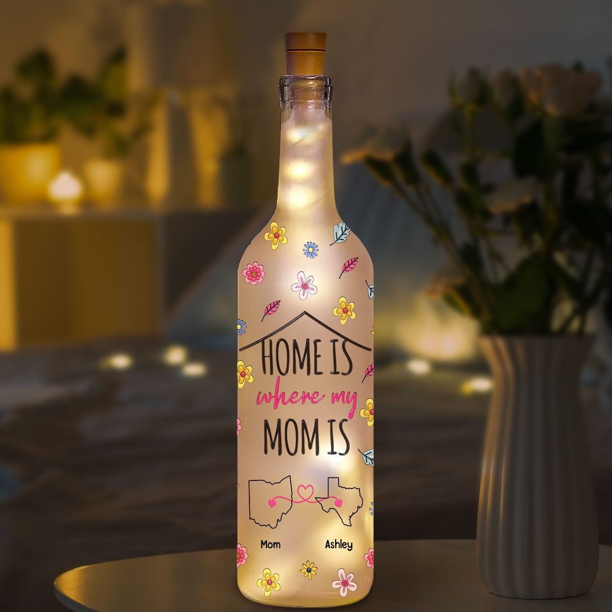 Home Is Where My Mom Is - Personalized Custom 3D Inflated Effect Bottle Lamp