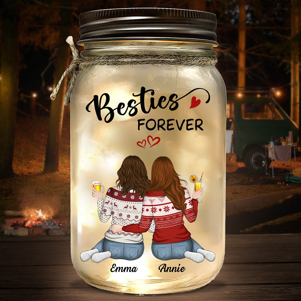 Besties Forever - Personalized Custom Mason Jar Light