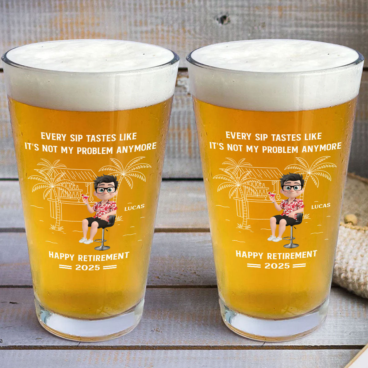 Happily Retired Male Ver - Personalized Custom Beer Glass