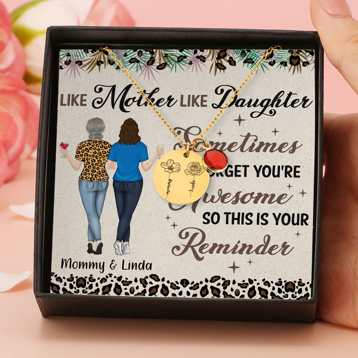 Like Mother Like Daughter - Personalized Custom Birthstone Necklace With Message Card