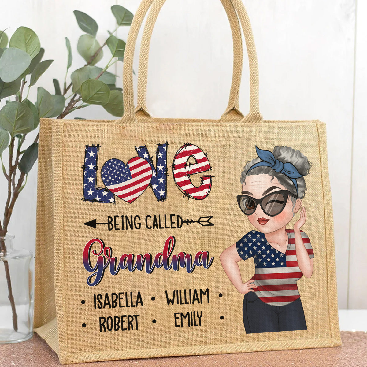 Grandma - Personalized Custom Jute Tote Bag