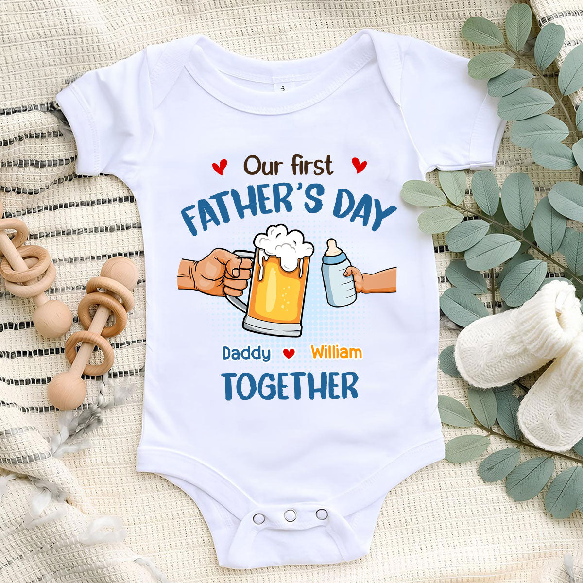 Our First Father Day Cheer - Personalized Custom Baby Onesie