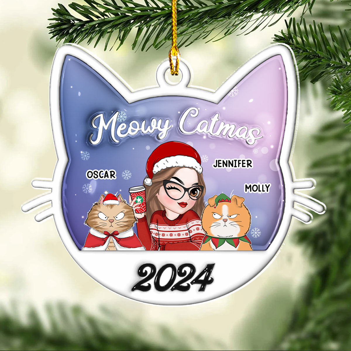 Meowy Catmas Cat Mom - Personalized Custom 3D Inflated Effect Acrylic Ornament