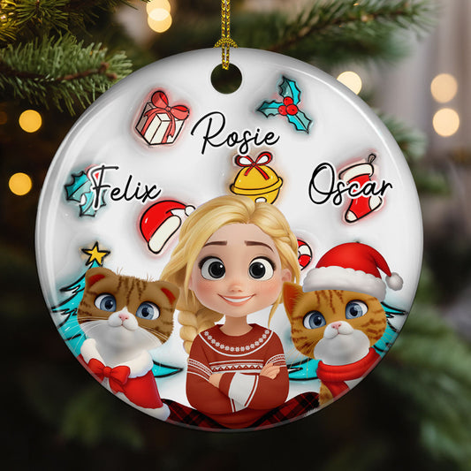 Santa Is Coming To Cats - Personalized Custom 3D Inflated Effect Ceramic Ornament