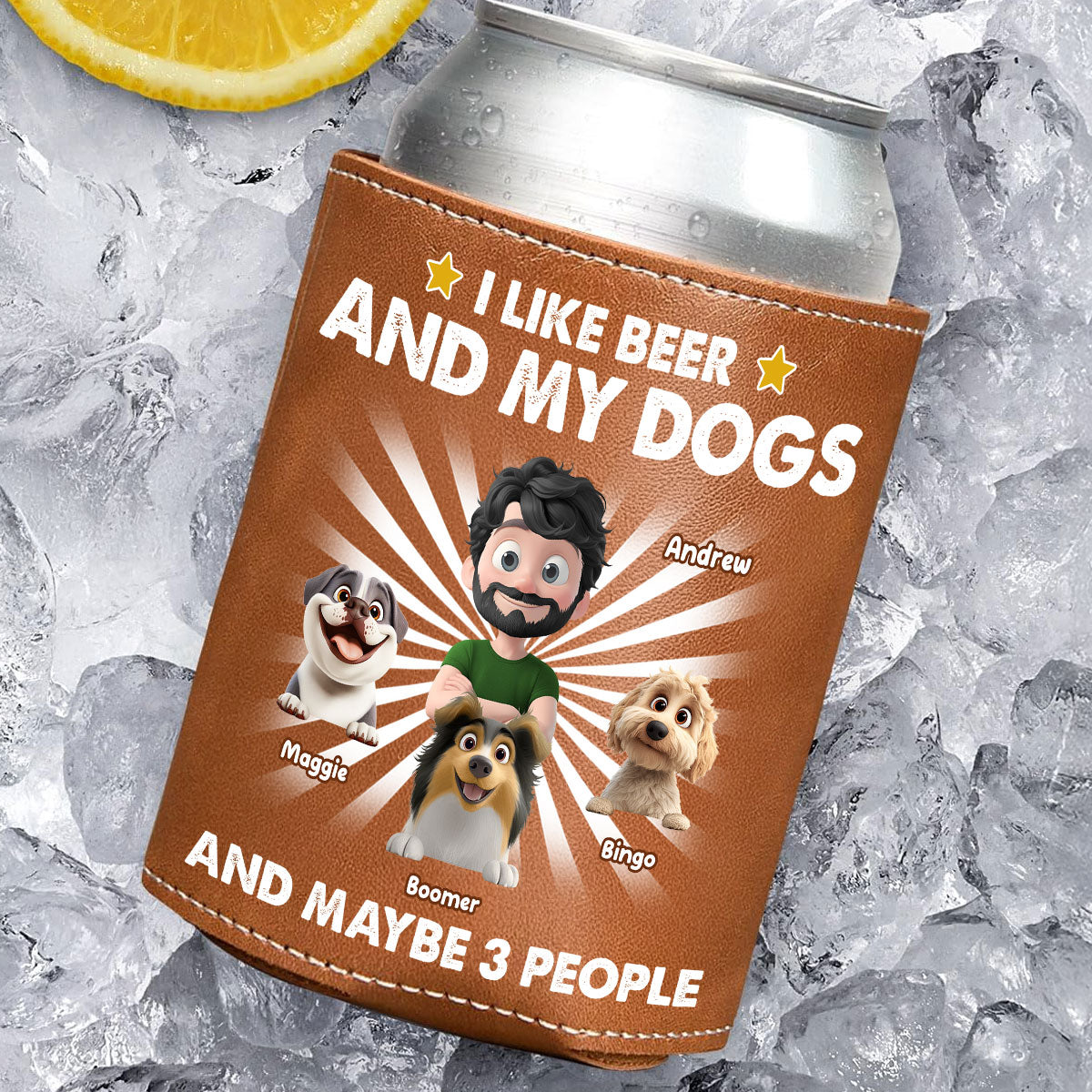 I Like Beer - Personalized Custom Leather Can Cooler Holder