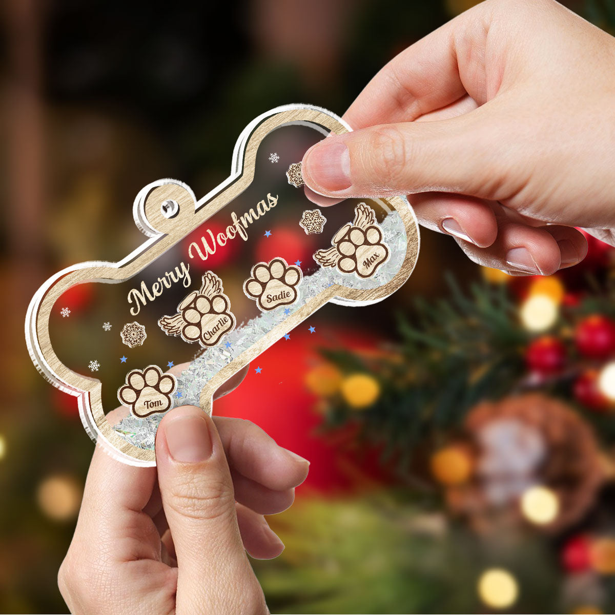 Paw Merry Woofmas - Personalized Custom Acrylic Shaker Ornament