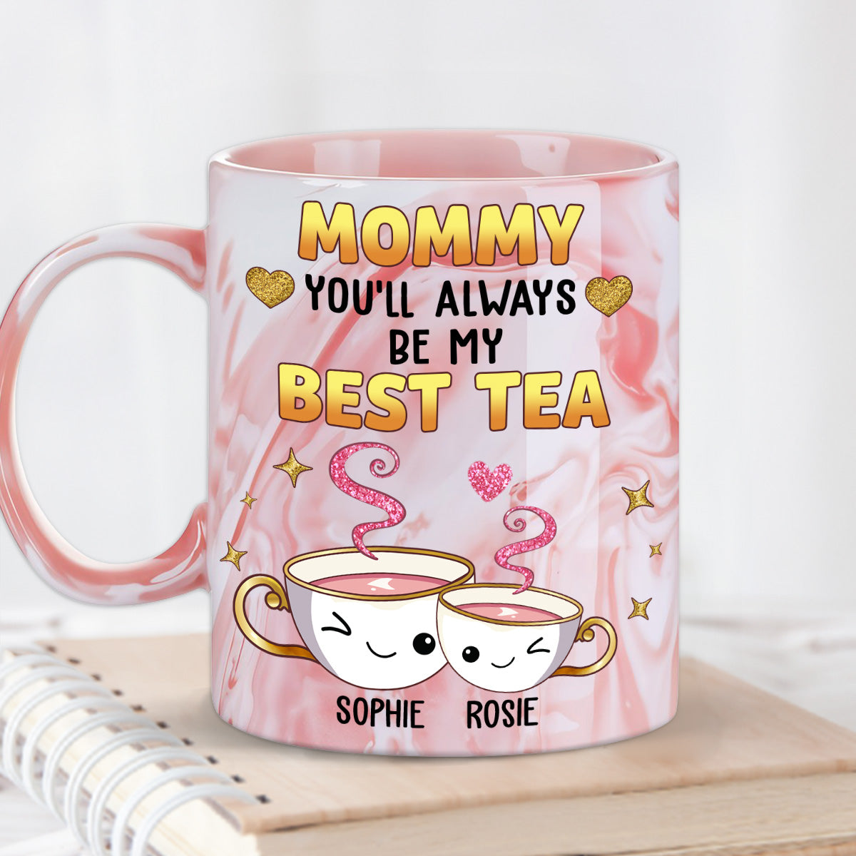 Mom Always Be My Best Tea Glitter - Personalized Custom Pink Marble Mug