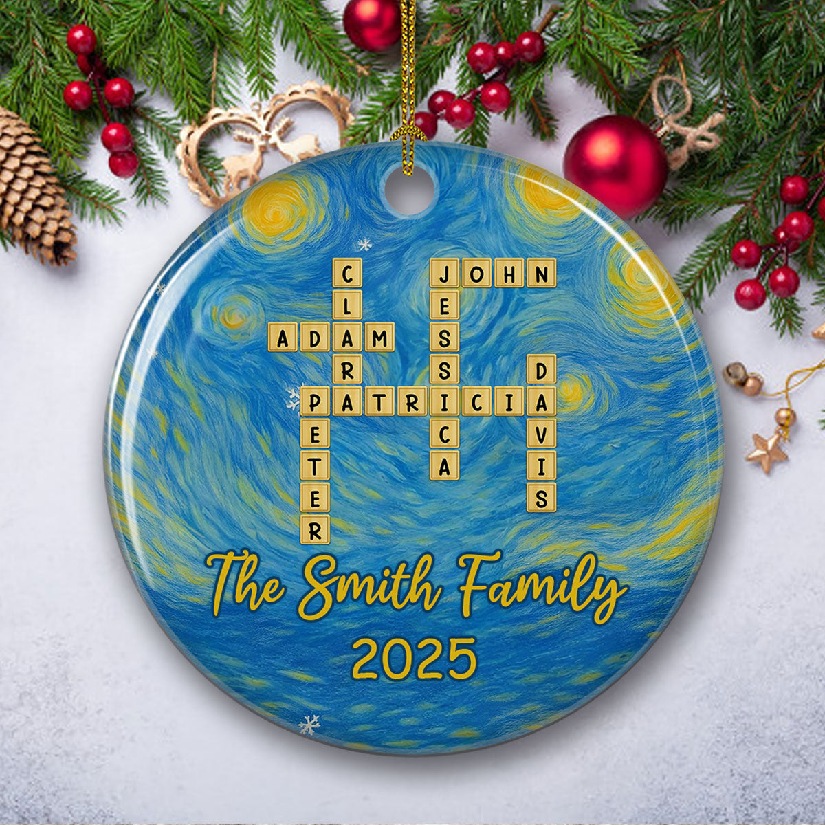 Joyful Family Christmas - Personalized Custom Ceramic Ornament