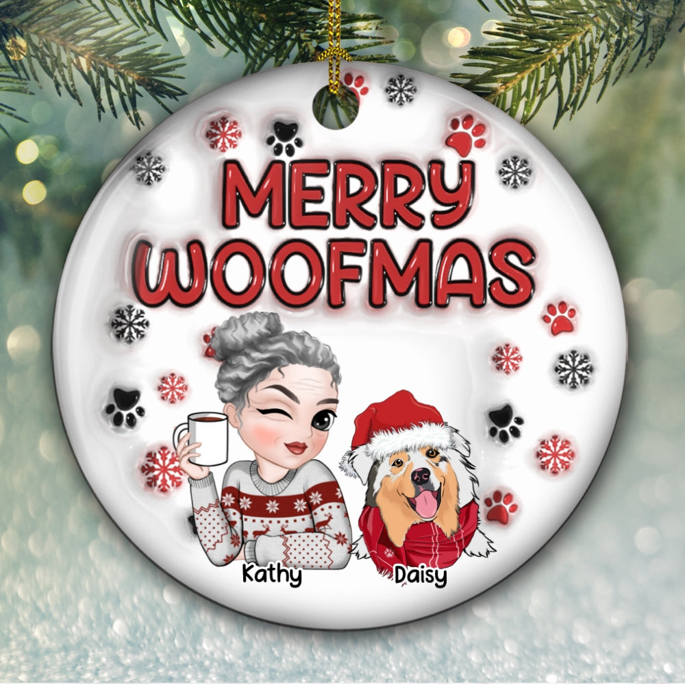 Merry Woofmas Dog Mom -  Personalized Custom 3D Inflated Effect Ceramic Ornament
