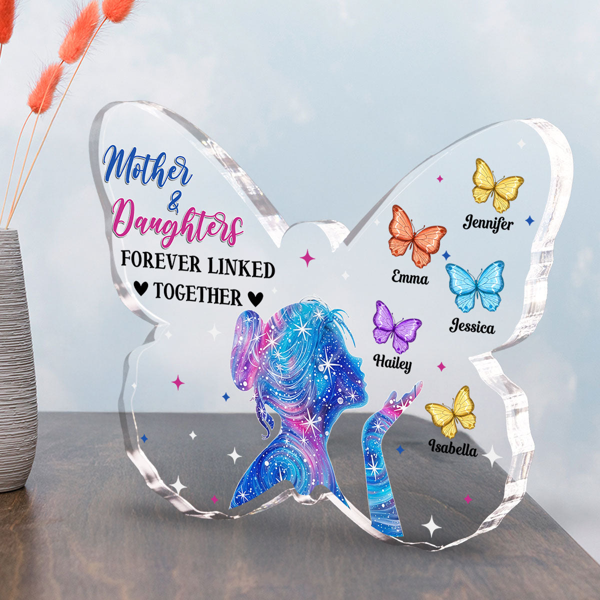 Mother And Daughters Forever Linked Together - Personalized Custom Acrylic Plaque