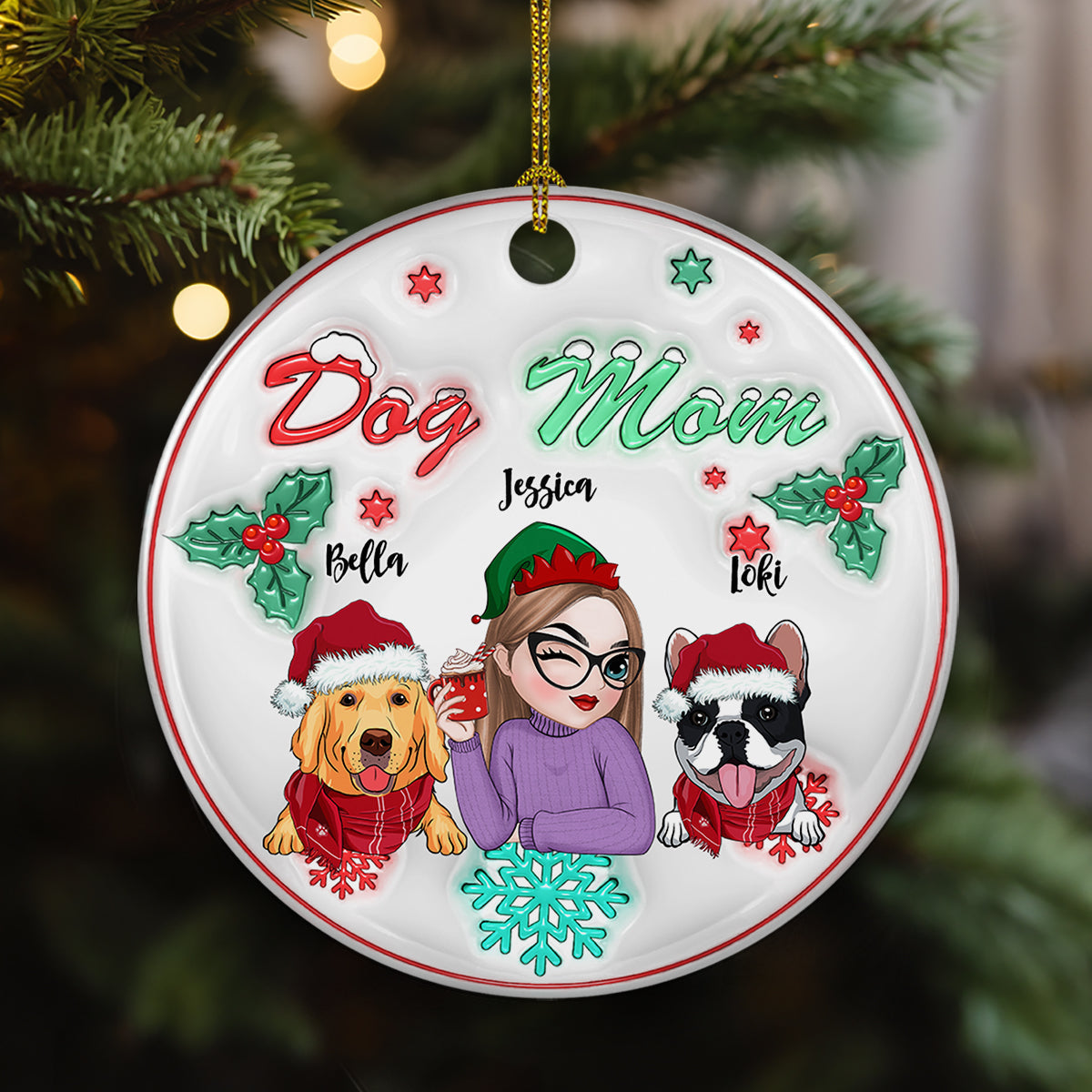 Dog Mom Pastel - Personalized Custom 3D Inflated Effect Ceramic Ornament