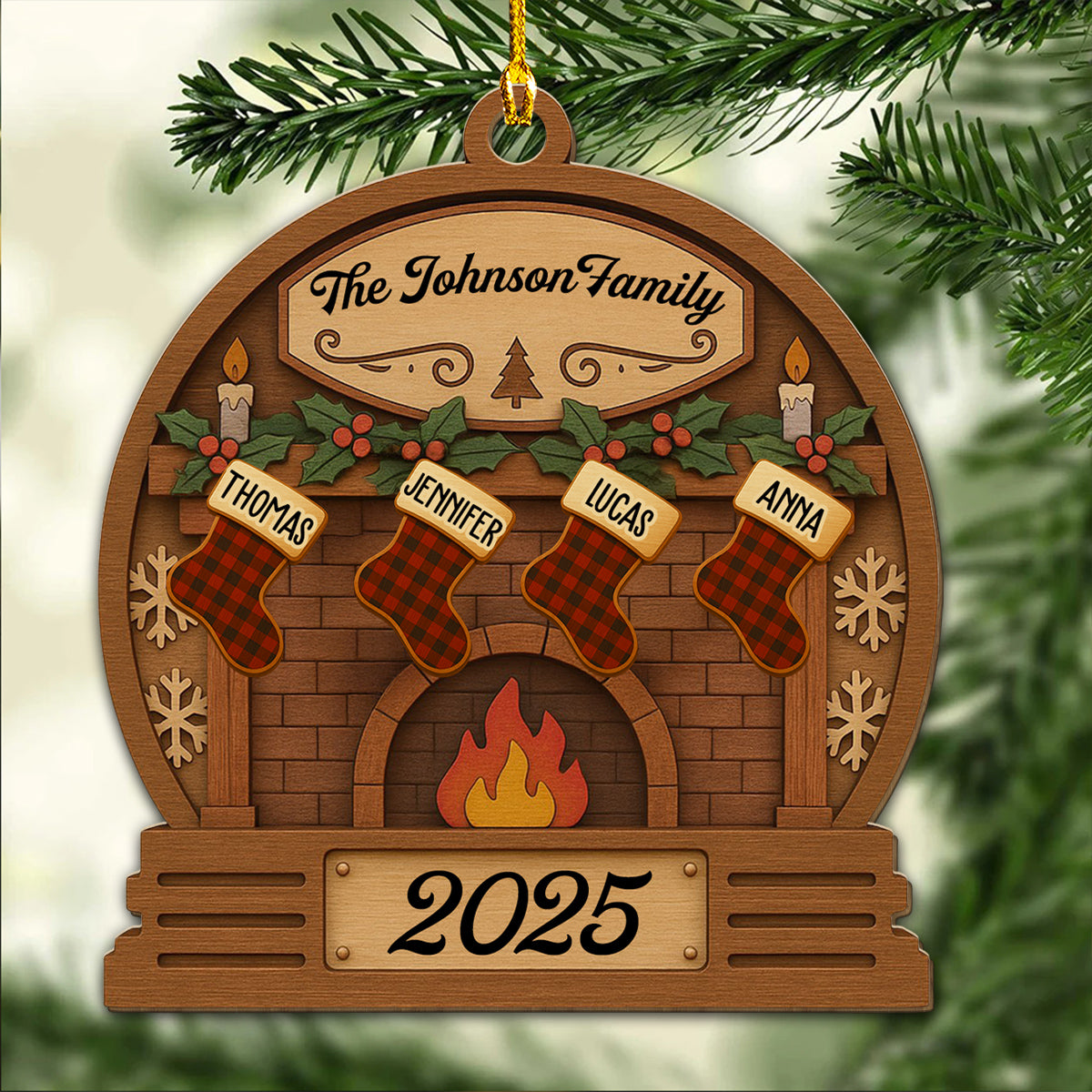 Christmas Eve Stockings - Personalized Custom Wood Ornament