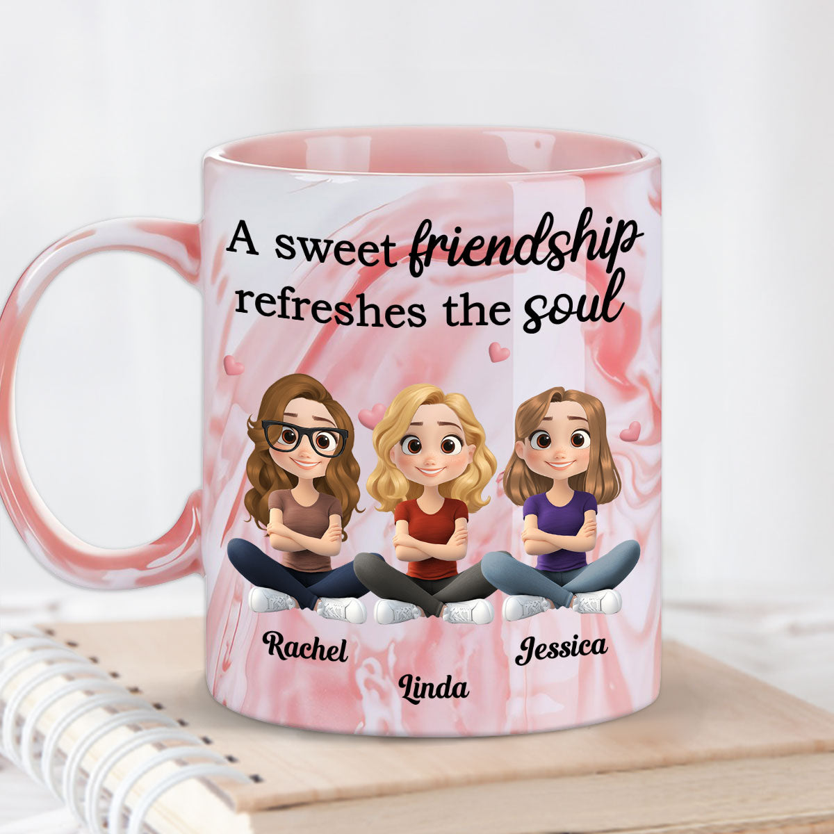 Sweet Friendship - Personalized Custom Pink Marble Mug