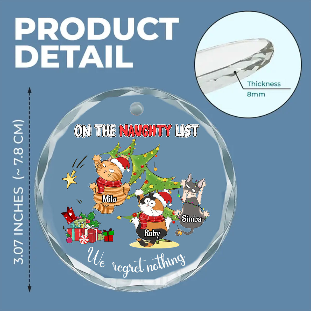 Naughty Cats Love Christmas - Personalized Custom Glass Ornament