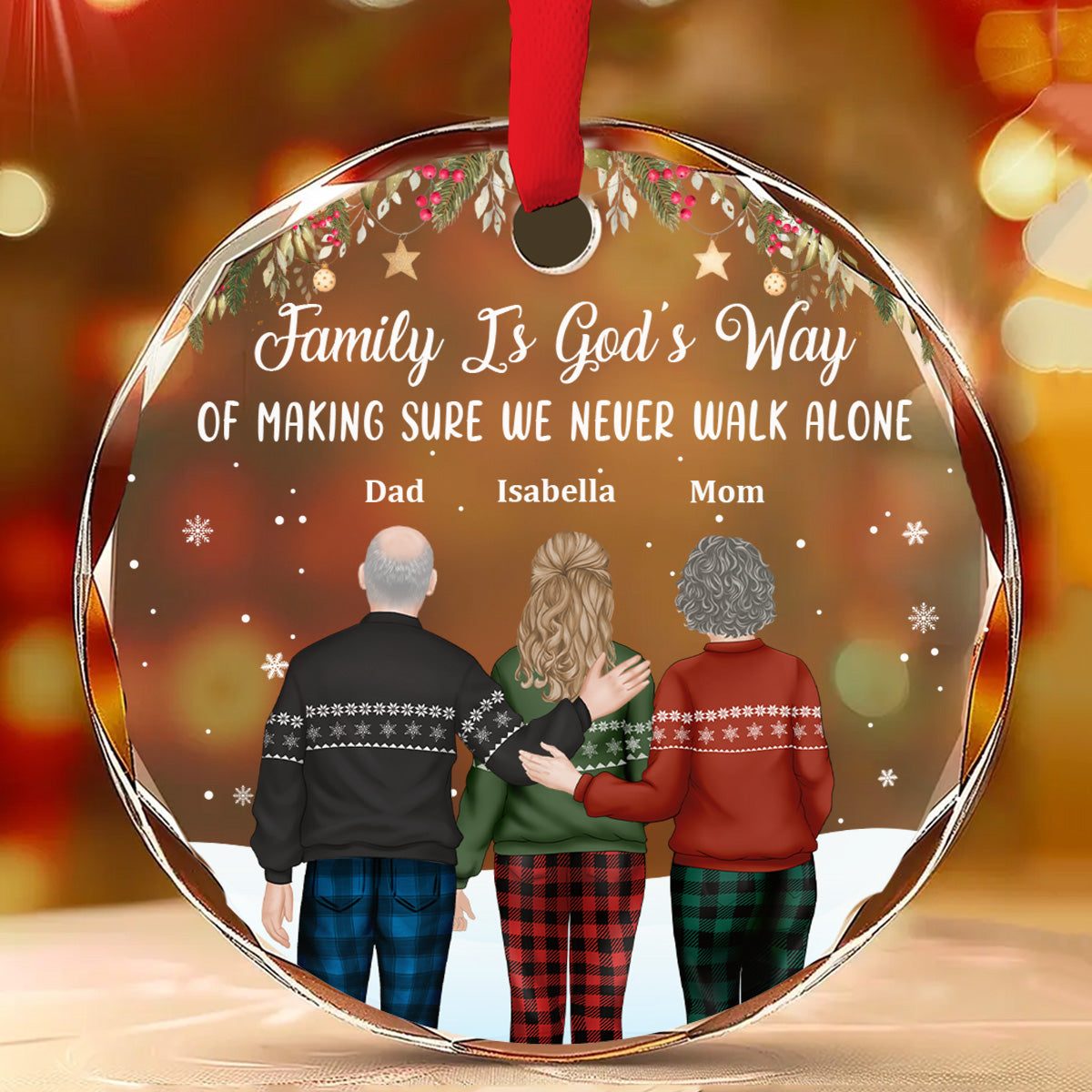 Family Never Walk Alone  - Personalized Custom Glass Ornament