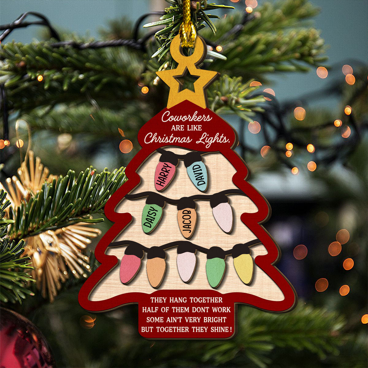 Coworkers Are Like Christmas Lights - Personalized Custom 2-Layered Wood Ornament