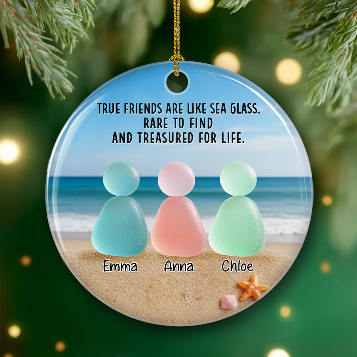 True Friendships Sea Glass - Personalized Custom 3D Inflated Effect Ceramic Ornament