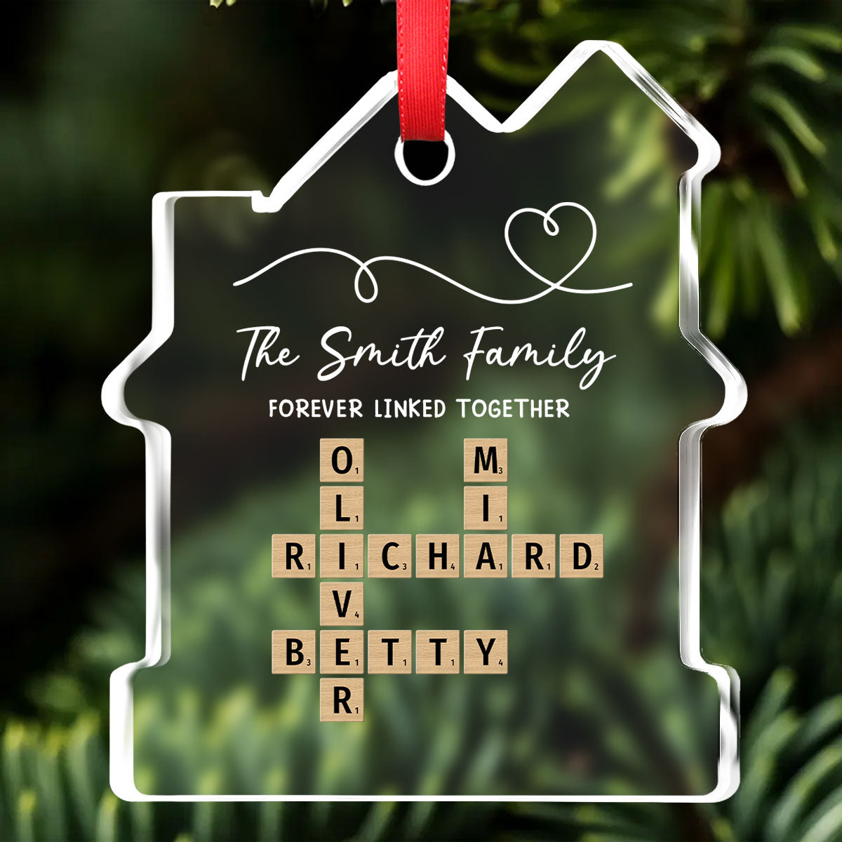 Family Hearts Forever Linked Together - Personalized Custom House Shaped Glass Ornament