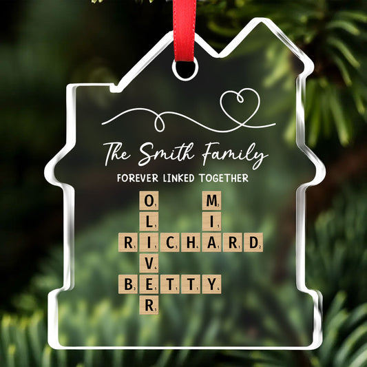 Family Hearts Forever Linked Together - Personalized Custom House Shaped Glass Ornament