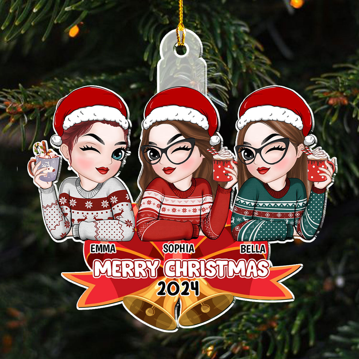 Bestie Sitting On Bell - Personalized Custom Acrylic Ornament