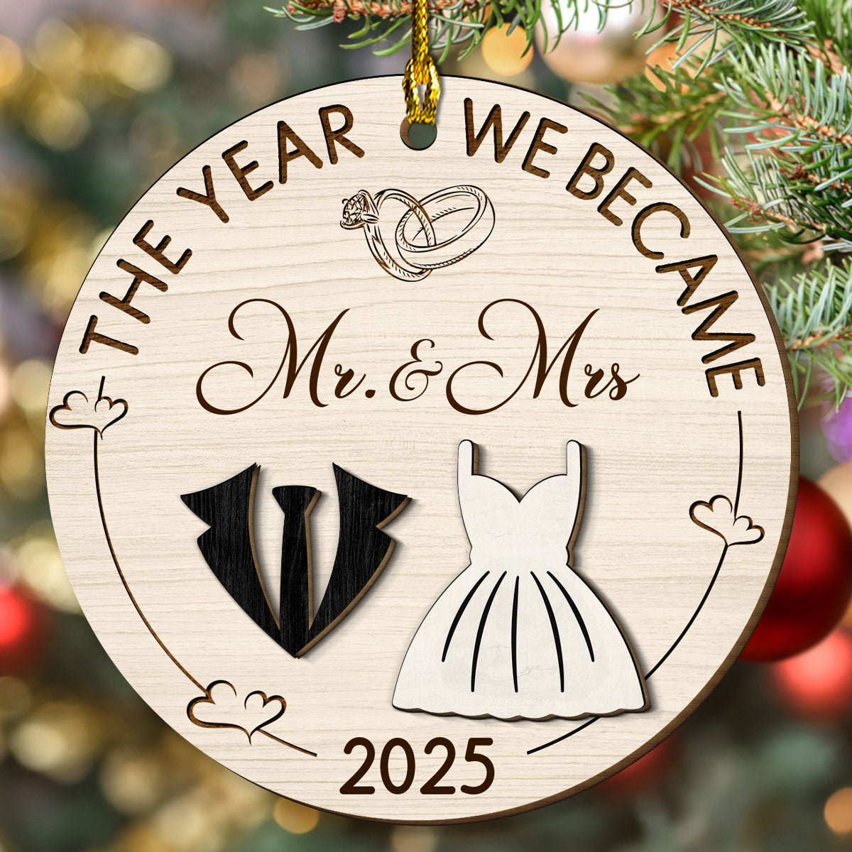 The Year Love Became Forever - Personalized Custom Freeshape 2-Layered Wood Ornament