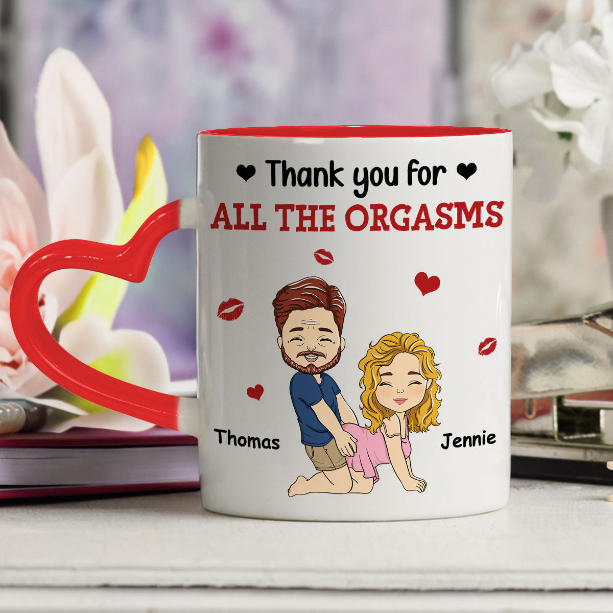 Thanks For All - Personalized Custom Heart Handle Mug