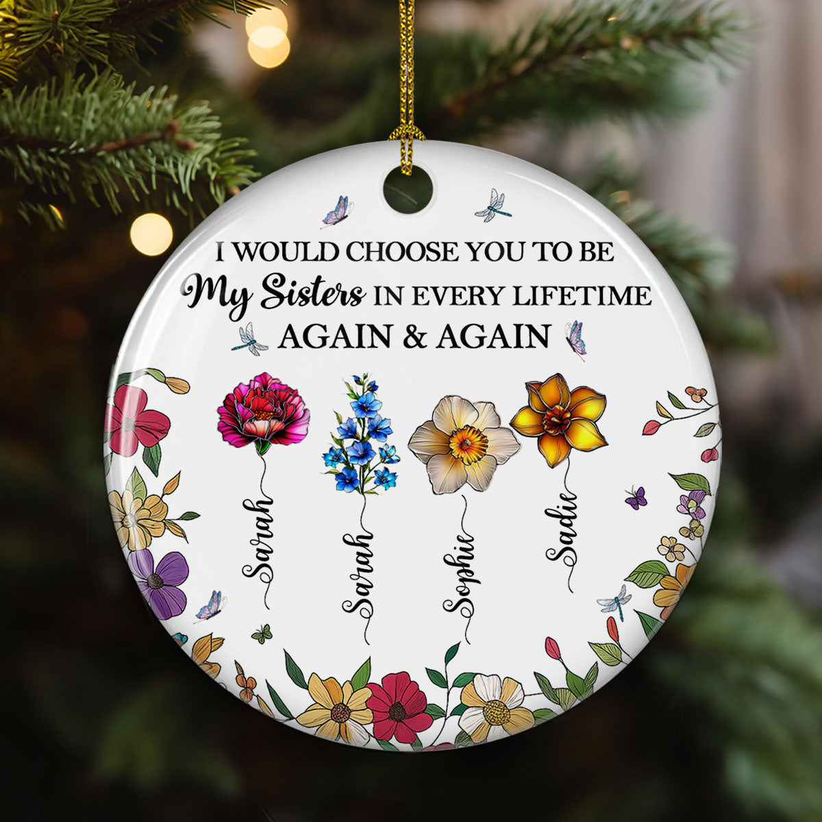 Sisters Bright Together - Personalized Custom Ceramic Ornament