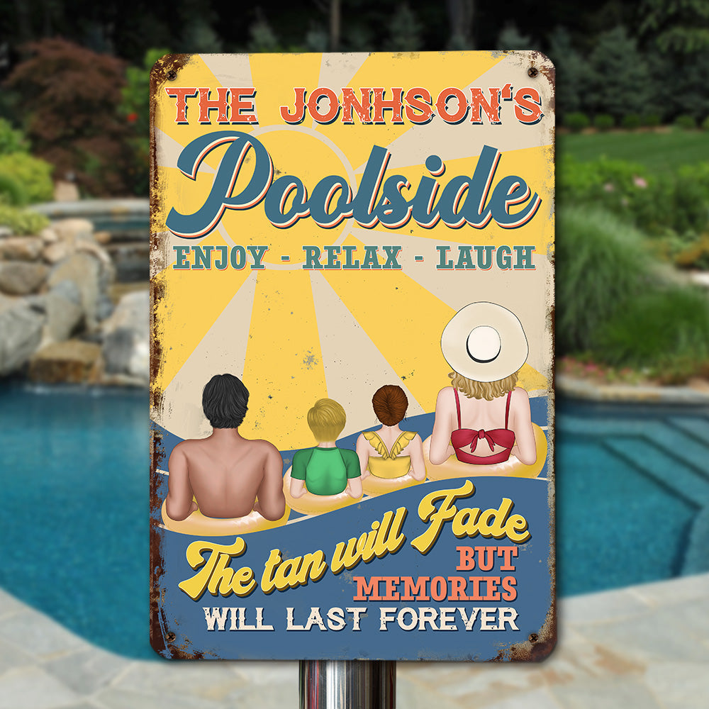 Poolside Enjoy Relax Laugh - Personalized Custom Metal Sign