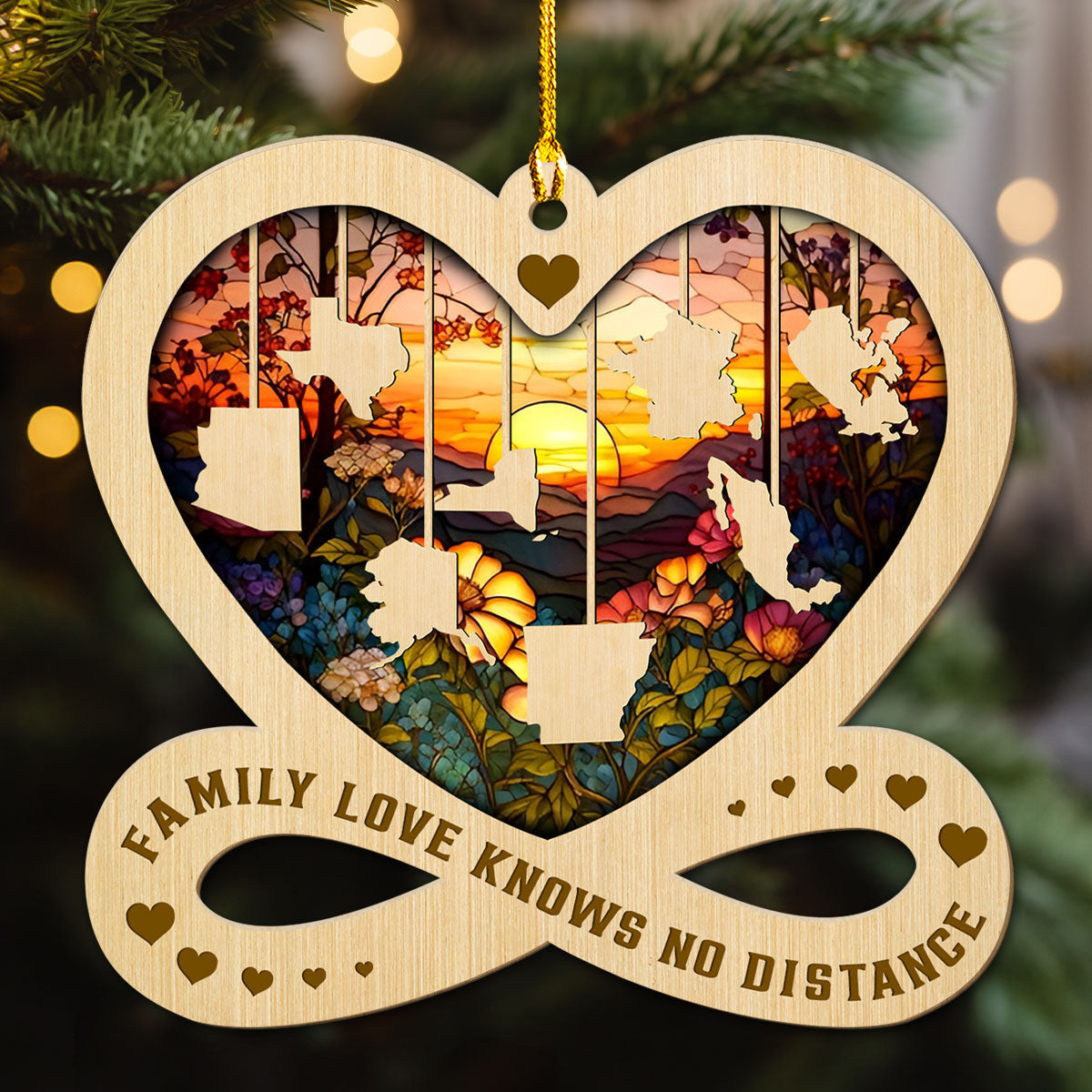 Family Love Knows No Distance - Personalized Custom Wood Ornament