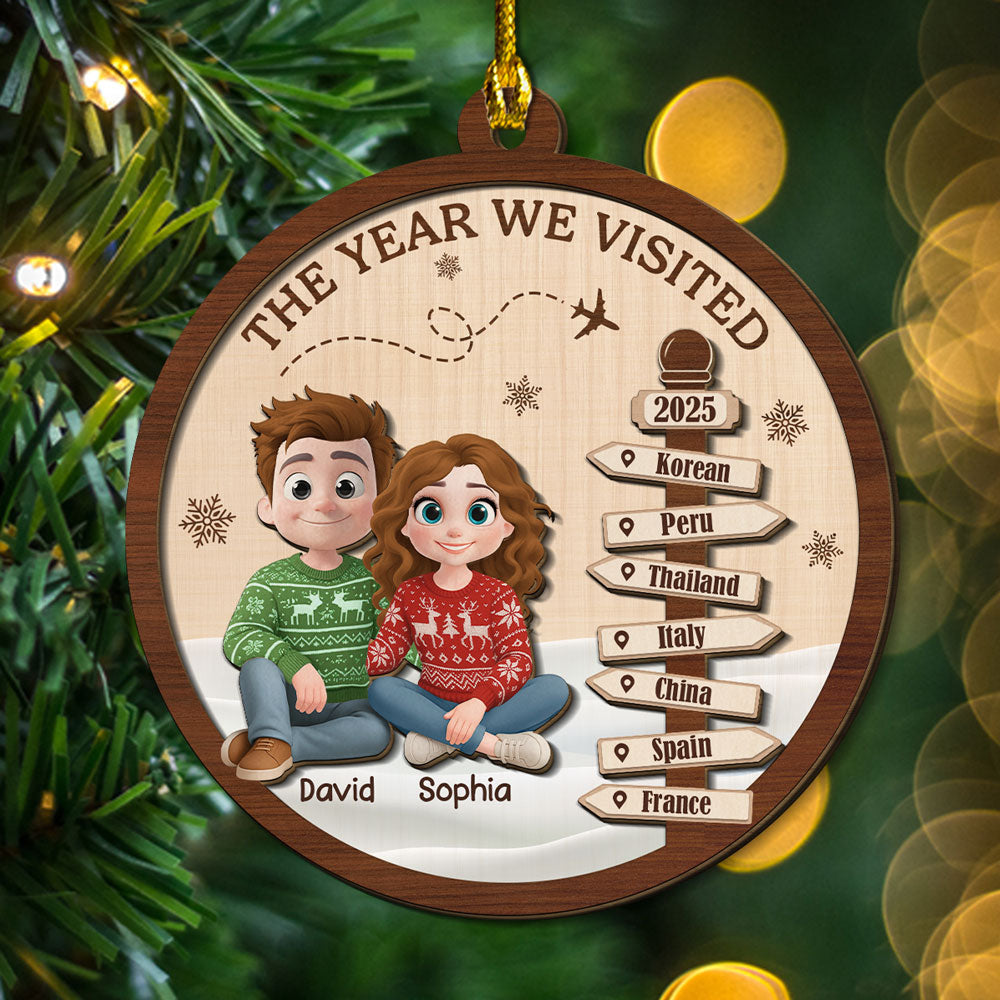 Visit The World Together - Personalized Custom 2-Layered Wood Ornament