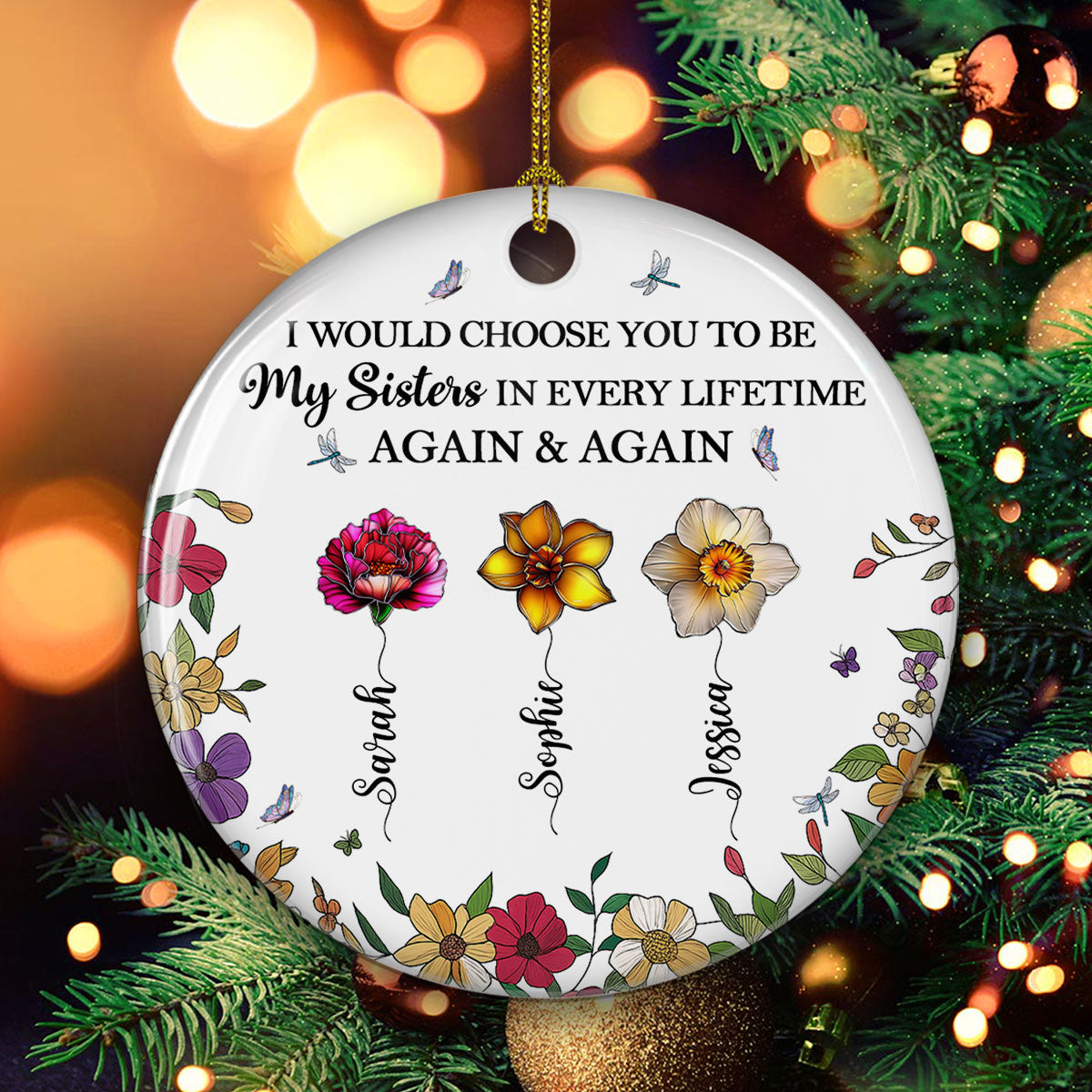 Sisters Bright Together - Personalized Custom Ceramic Ornament