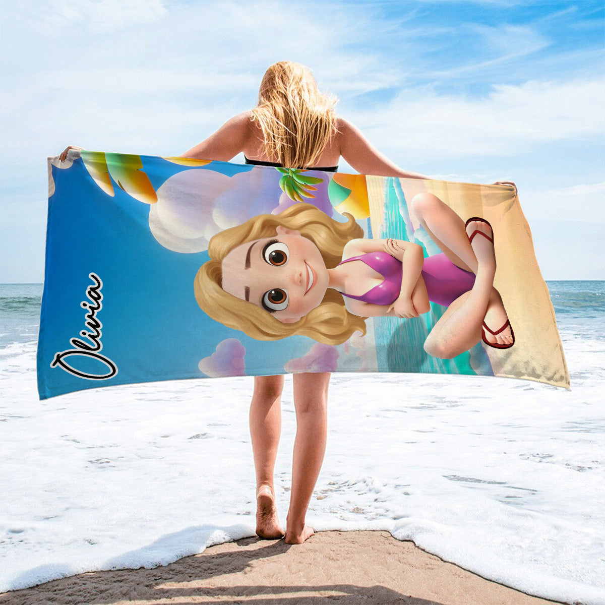 Beautiful Girl Cartoonize - Personalized Custom Beach Towel