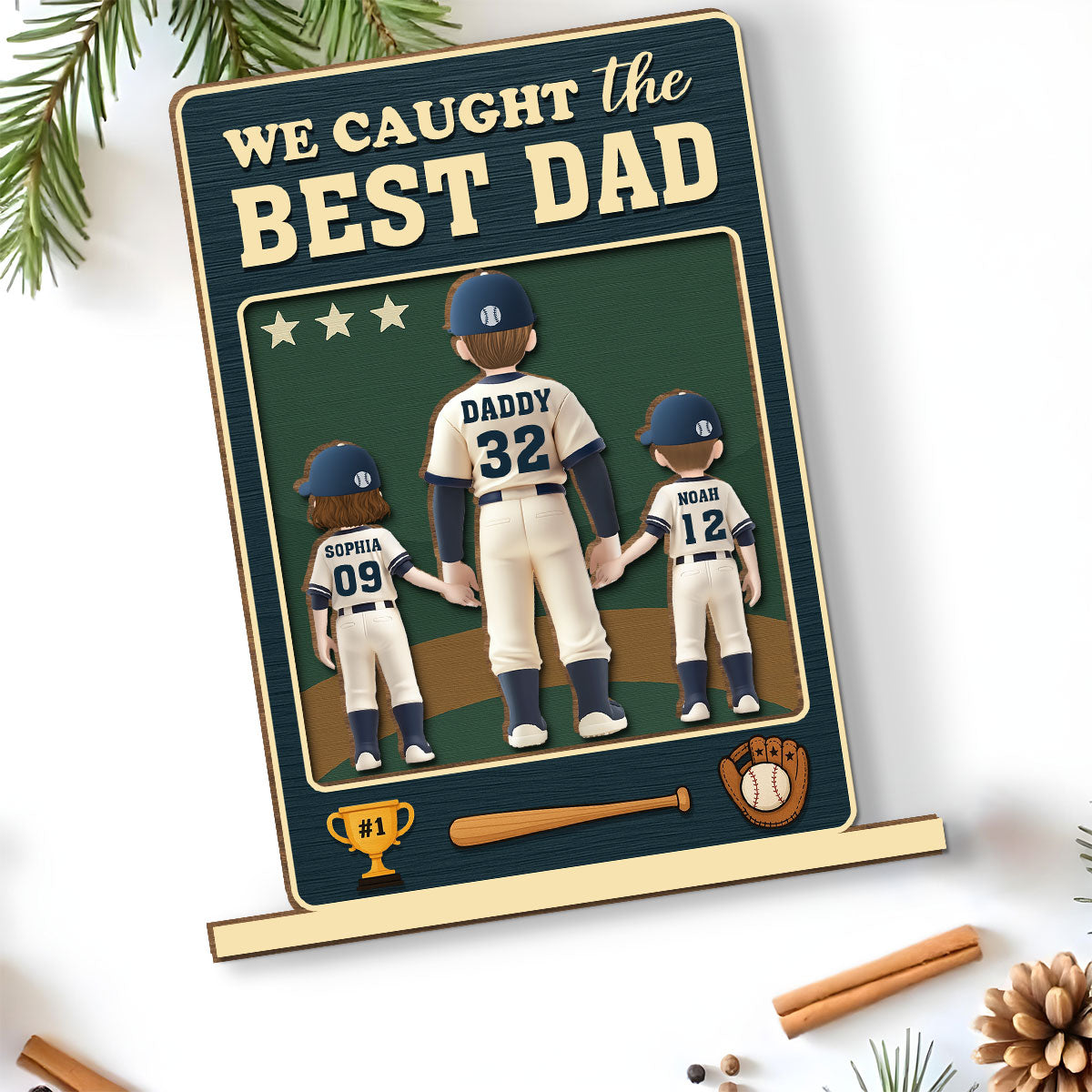Daddy And His Teammate - Personalized Custom 2-Layer Wood Plaque With Flat Base