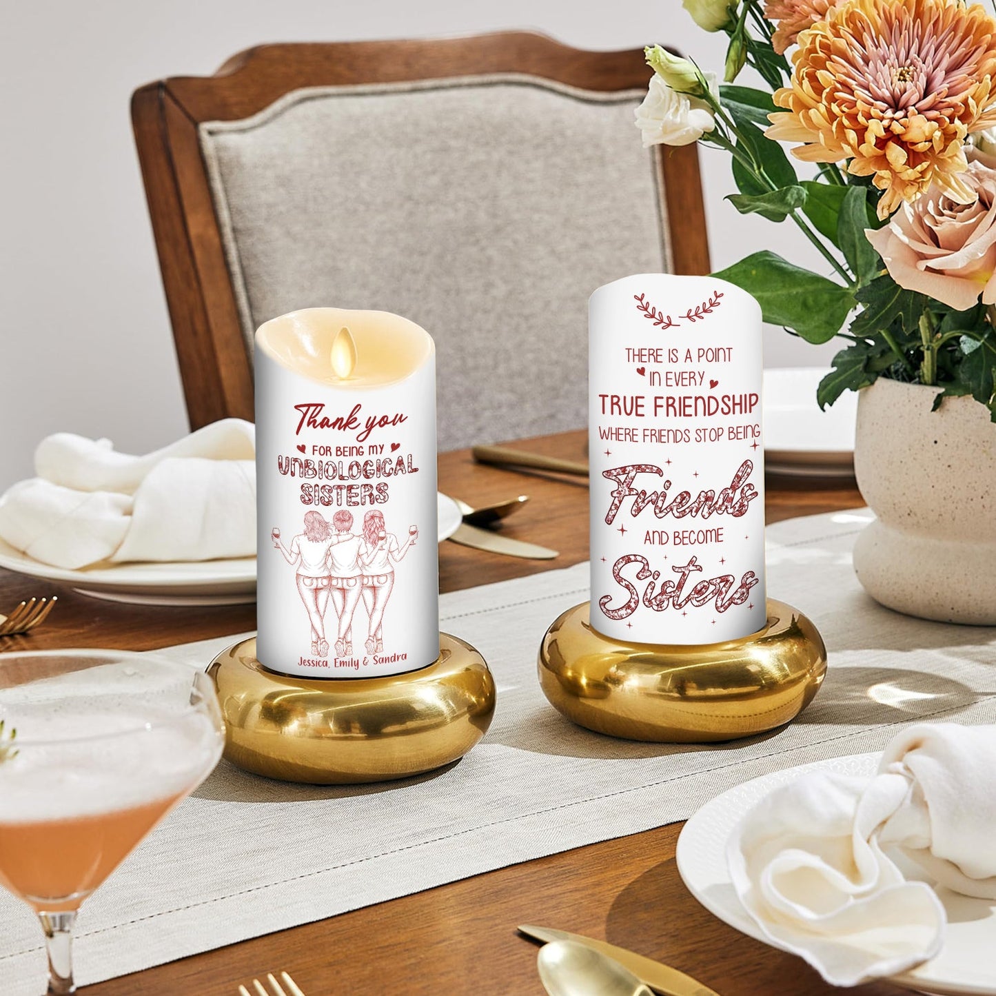 Where Friends Become Sisters Blue Toile - Personalized Custom LED Candle