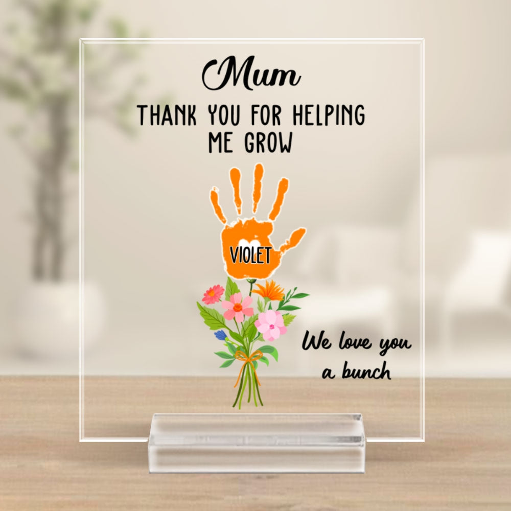 Thanks For Helping Me Grow -  Personalized Custom Acrylic Plaque With Base
