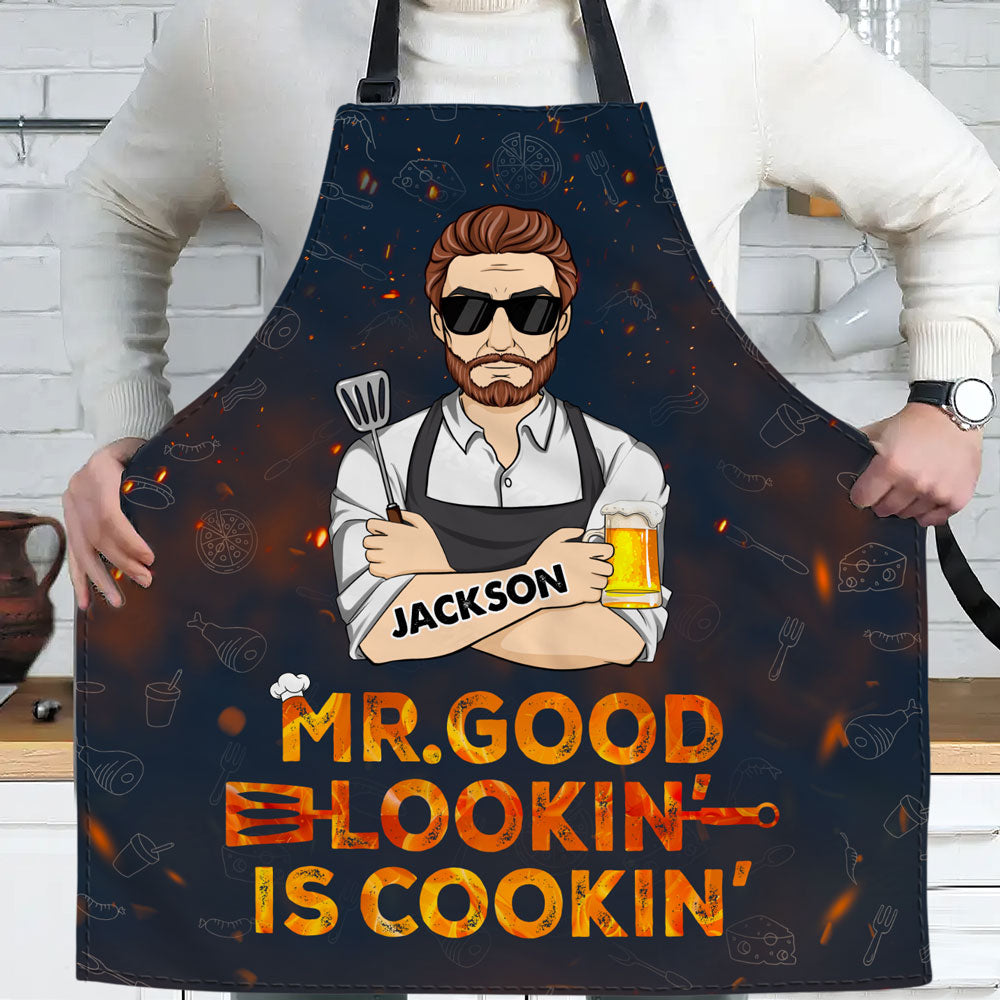 Mr Good Looking Is Cooking - Personalized Custom Apron