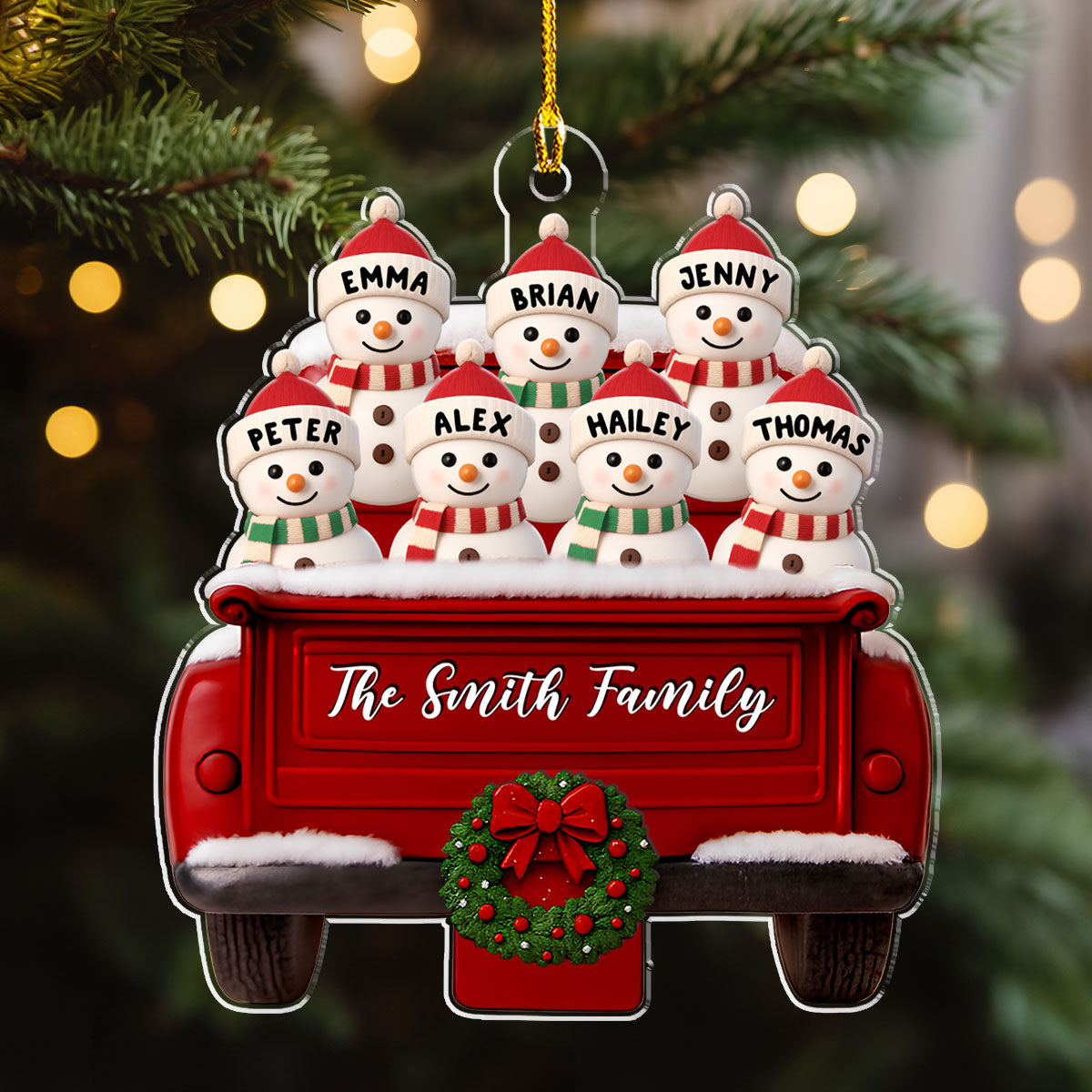 Red Truck Snowman Family - Personalized Custom Acrylic Ornament